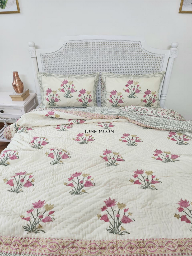 Umang - Set of Quilt & Bedsheet (Cream Base)