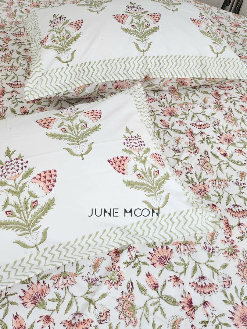 Rusty Farm - Block Printed Bedsheet Set (Cream Base)