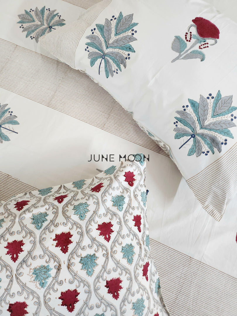 Mint To Be - Block Printed Bedsheet Set (Cream Base)