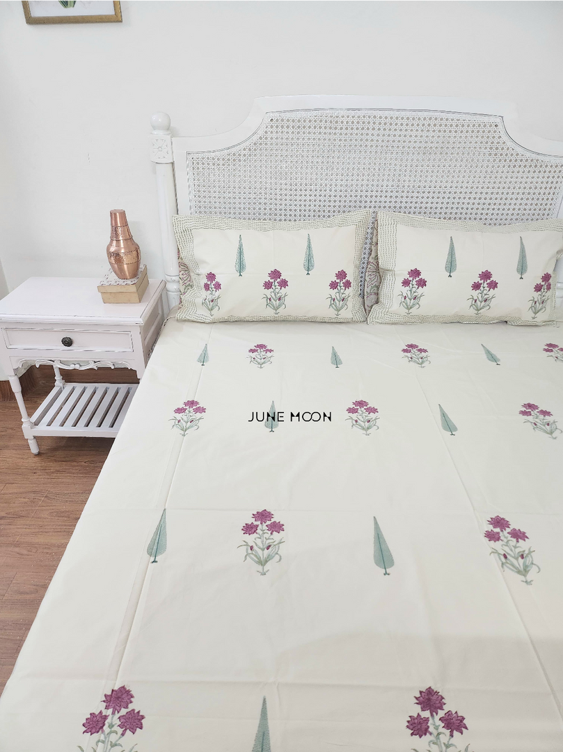Gulbahaar - Block Printed Bedsheet Set (Cream Base)