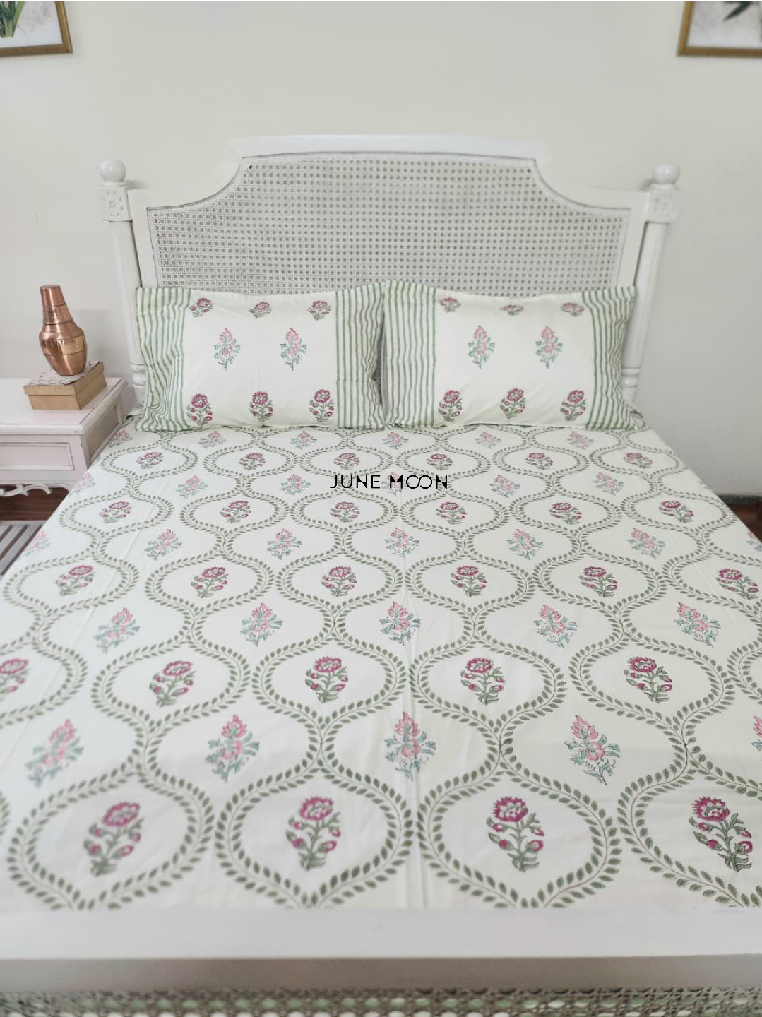 Rosewood - Block Printed Bedsheet Set (Cream Base)