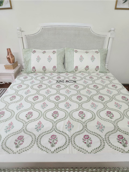 Rosewood - Block Printed Bedsheet Set (Cream Base)