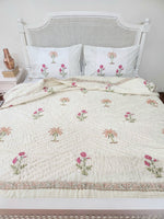 Load image into Gallery viewer, Gulnoor - Set of Quilt &amp; Bedsheet (Quilt - Cream Base)
