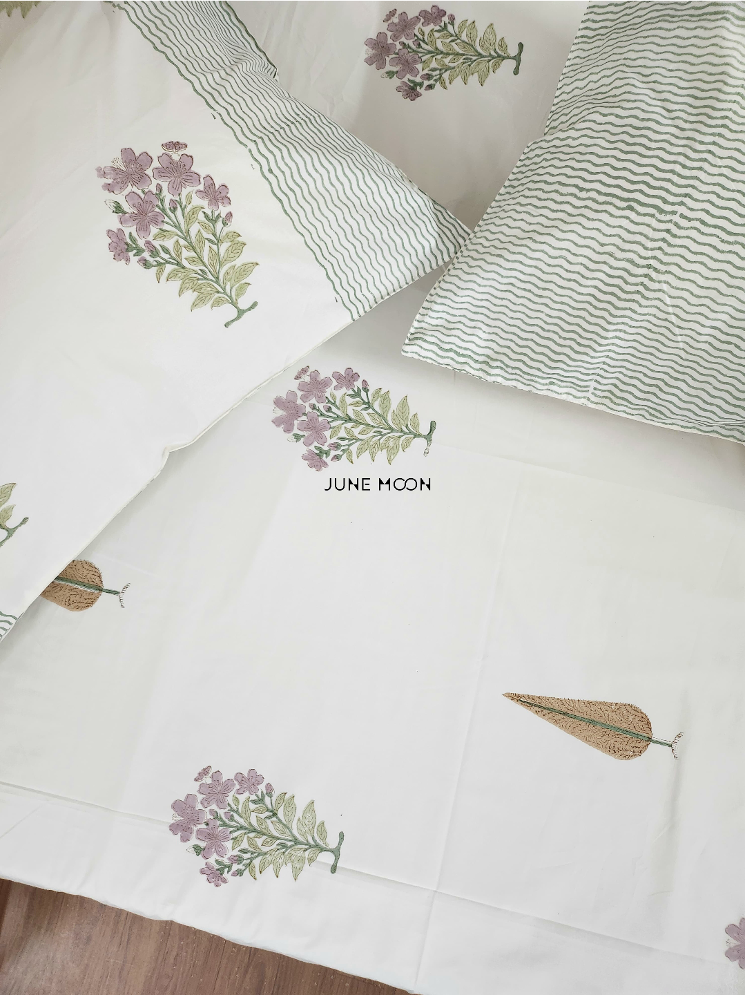 French Cottage - Block Printed Bedsheet Set (Cream Base)