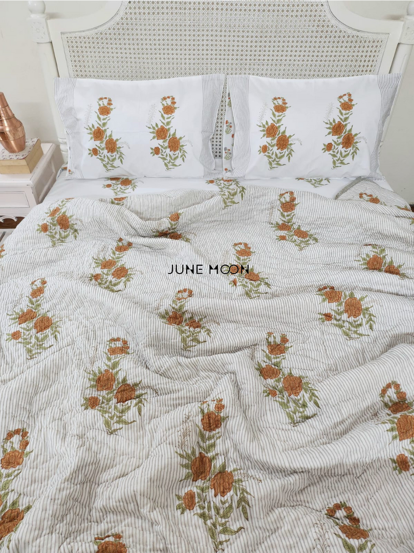 Warm Roses - Block Printed Muslin Quilt