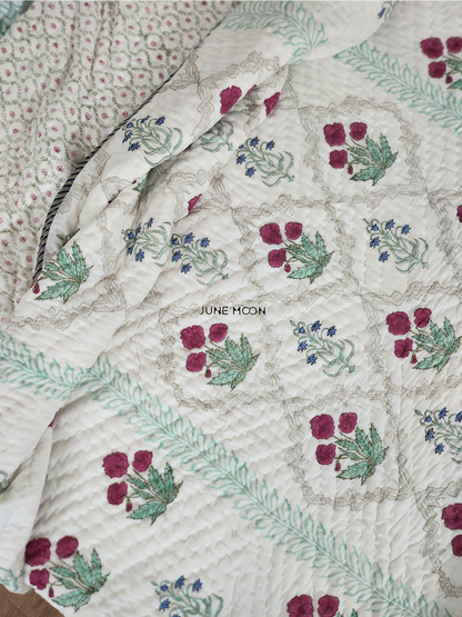 Roseate - Block Printed Muslin Quilt