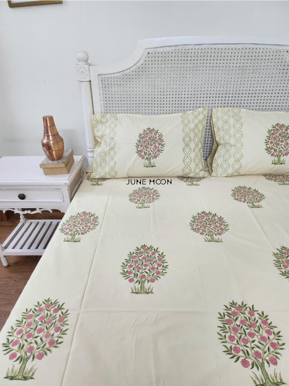 Samriddhi - Block Printed Bedsheet Set (Cream Base)