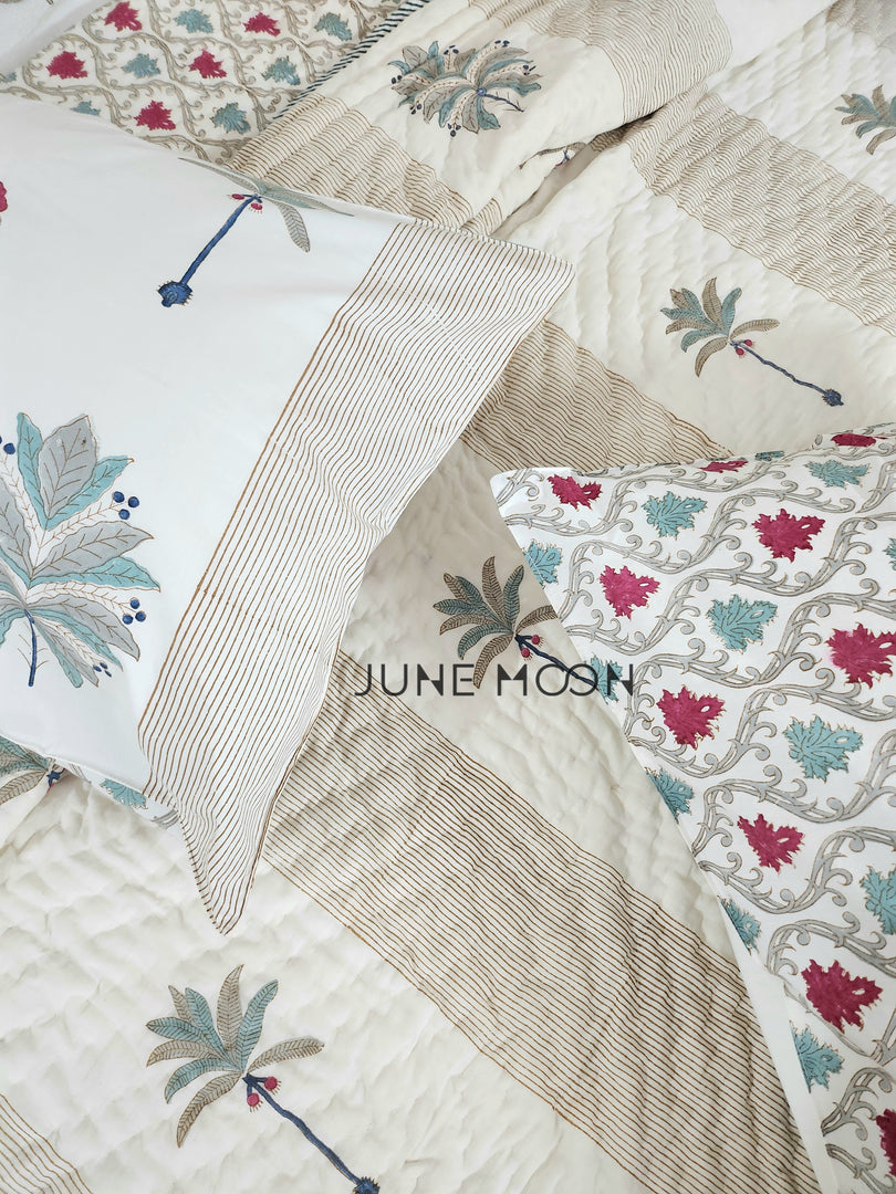 Mint To Be - Set of Quilt & Bedsheet (Bedsheet - Cream Base)