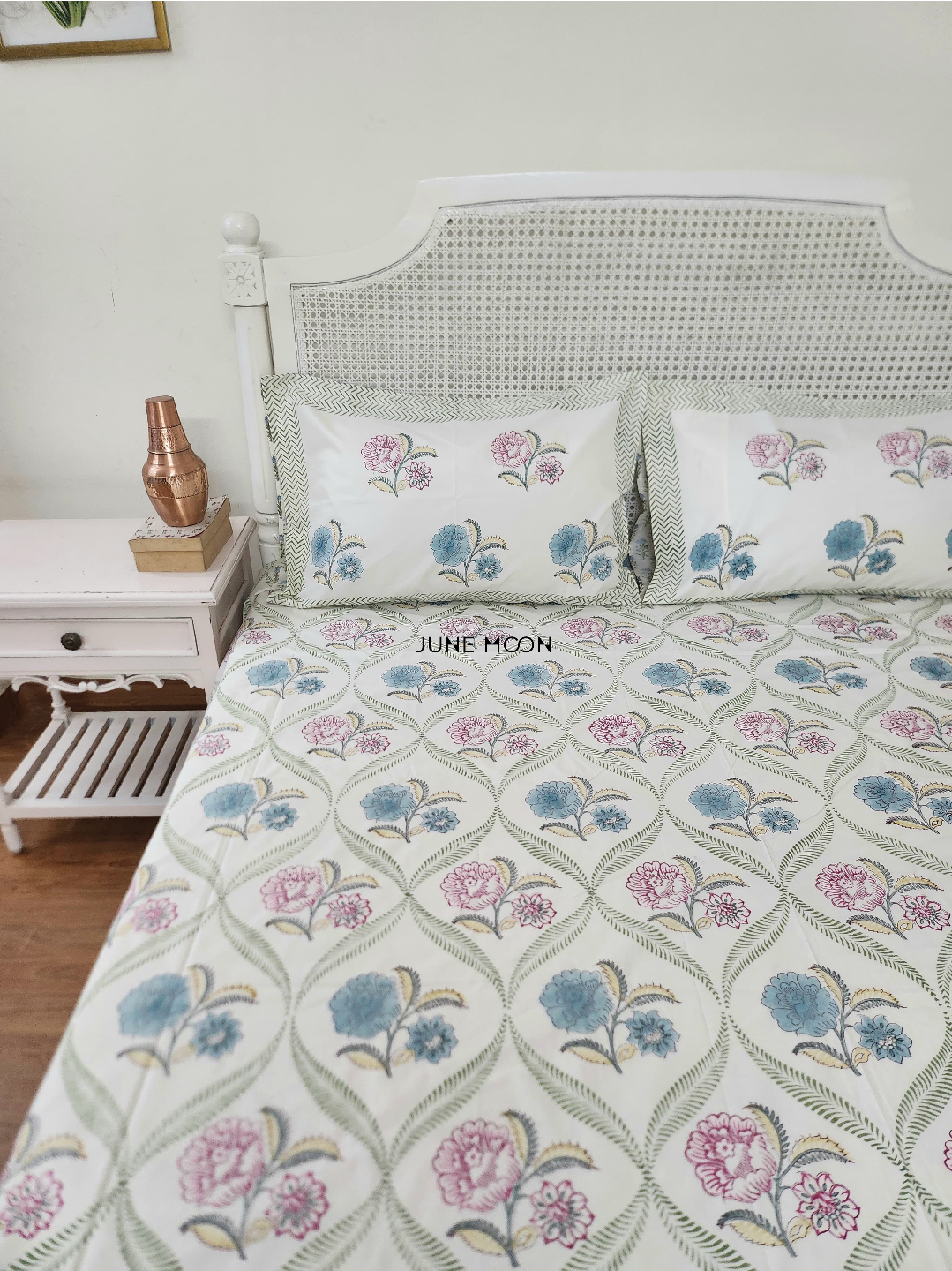 Summer House - Block Printed Bedsheet Set (Cream Base)