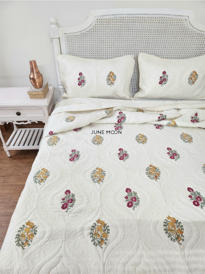 Gulsaana - Quilted Bedcover Set (Cream Base)