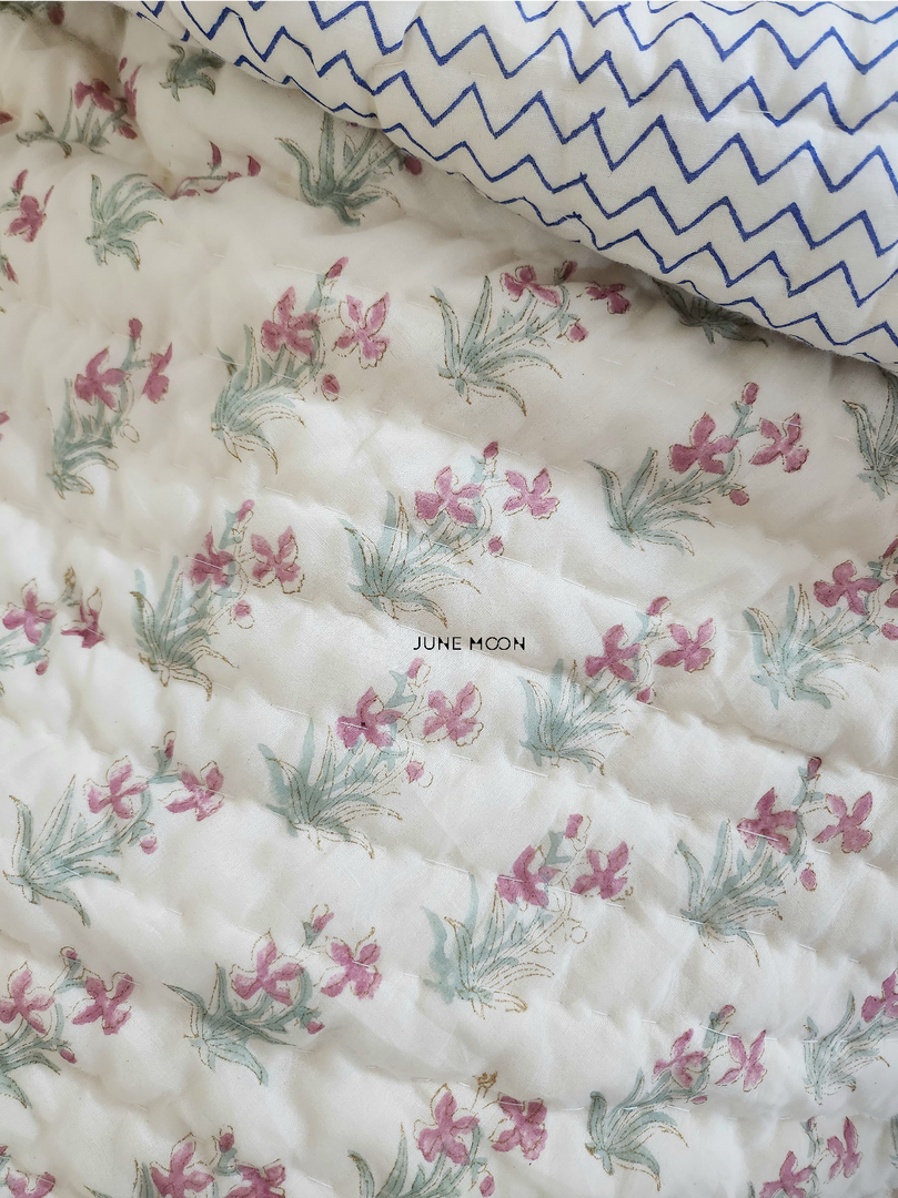 Woodsy Wishes - Block Printed Muslin Quilt (Cream Base)