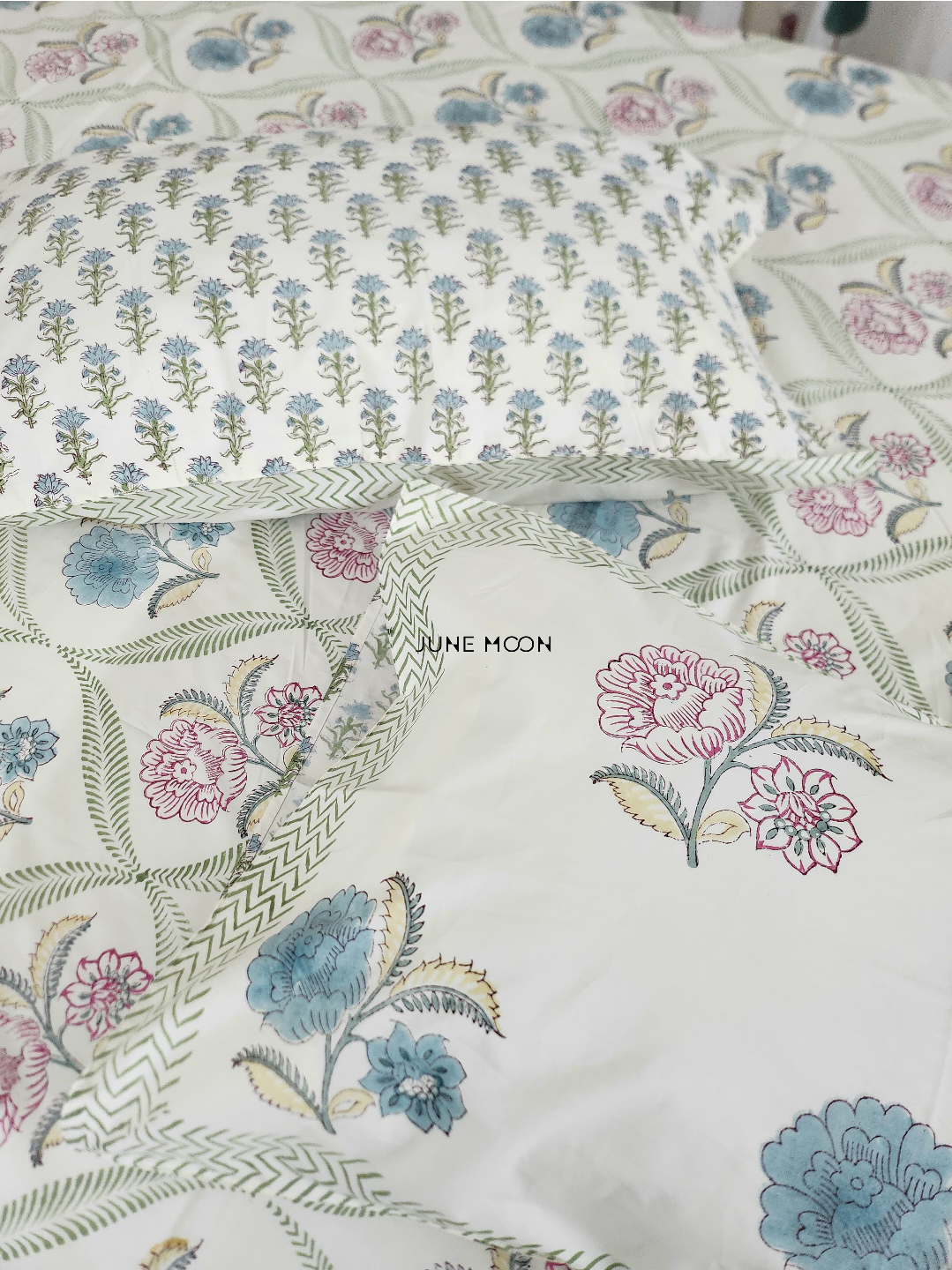 Summer House - Block Printed Bedsheet Set (Cream Base)