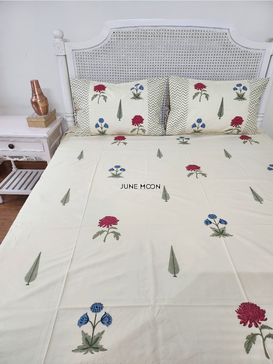 Gulbahaar - Block Printed Bedsheet Set (Cream Base)