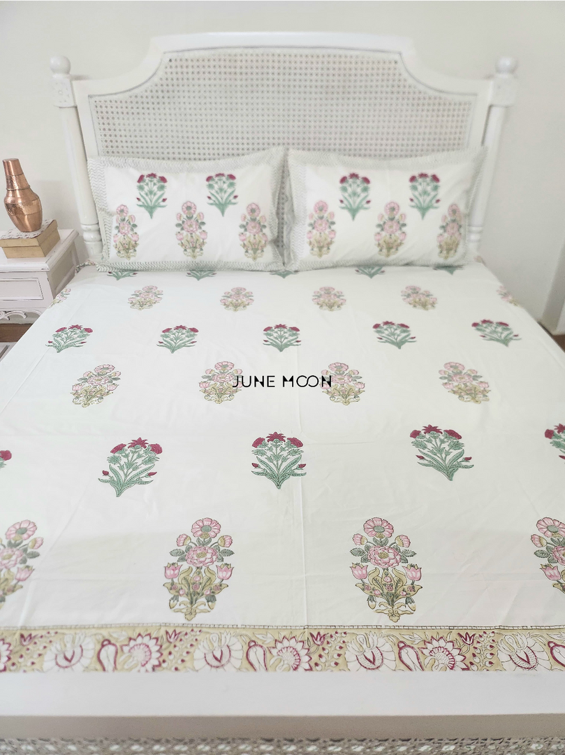Casacream - Block Printed Bedsheet Set (Cream Base)