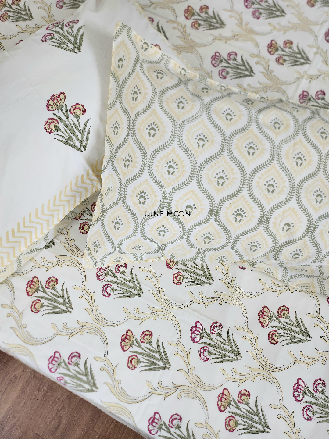 Noon Of June - Block Printed Bedsheet Set (Cream Base)