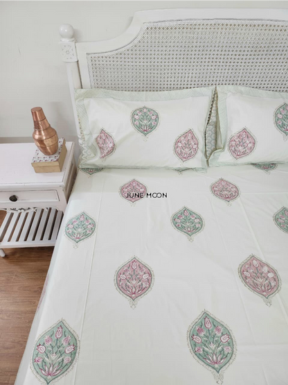 Sweet Grace - Block Printed Bedsheet Set (Cream Base)