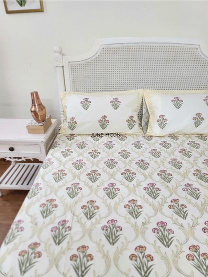 Noon Of June - Block Printed Bedsheet Set (Cream Base)