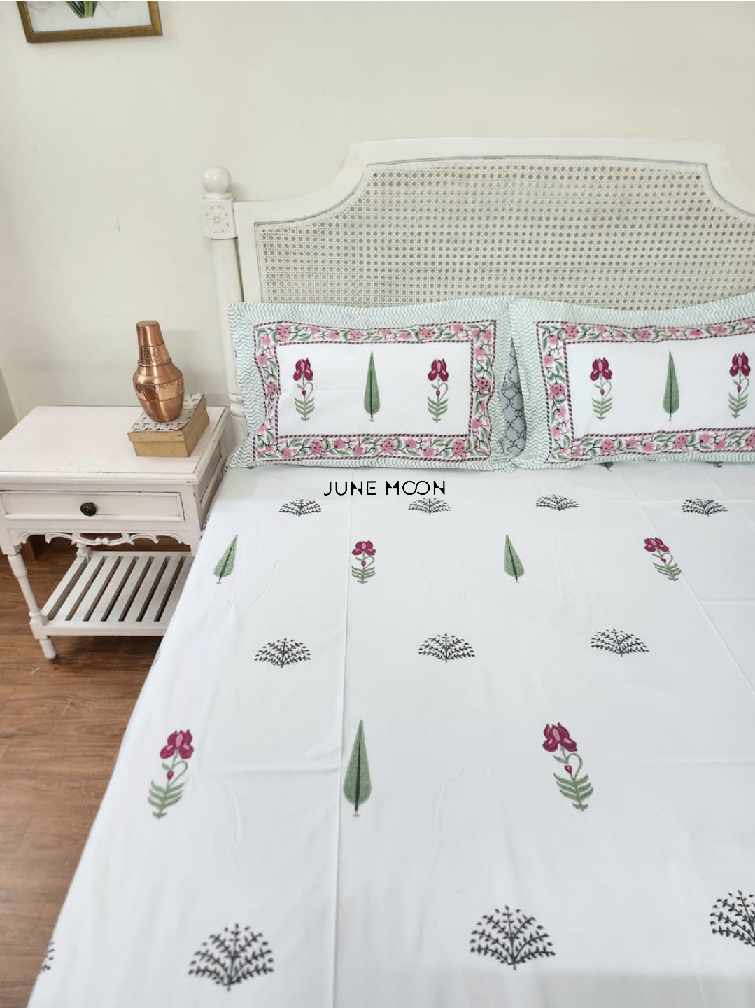Hued Petals - Block Printed Bedsheet Set
