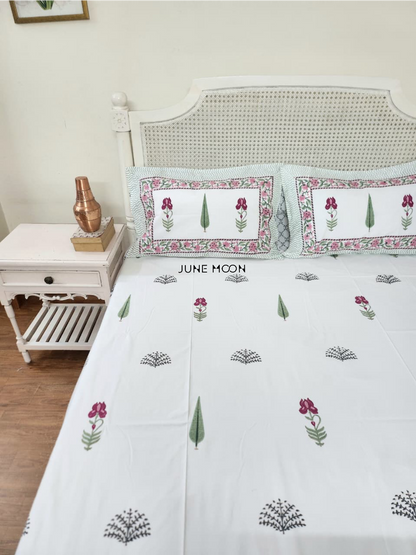 Hued Petals - Block Printed Bedsheet Set