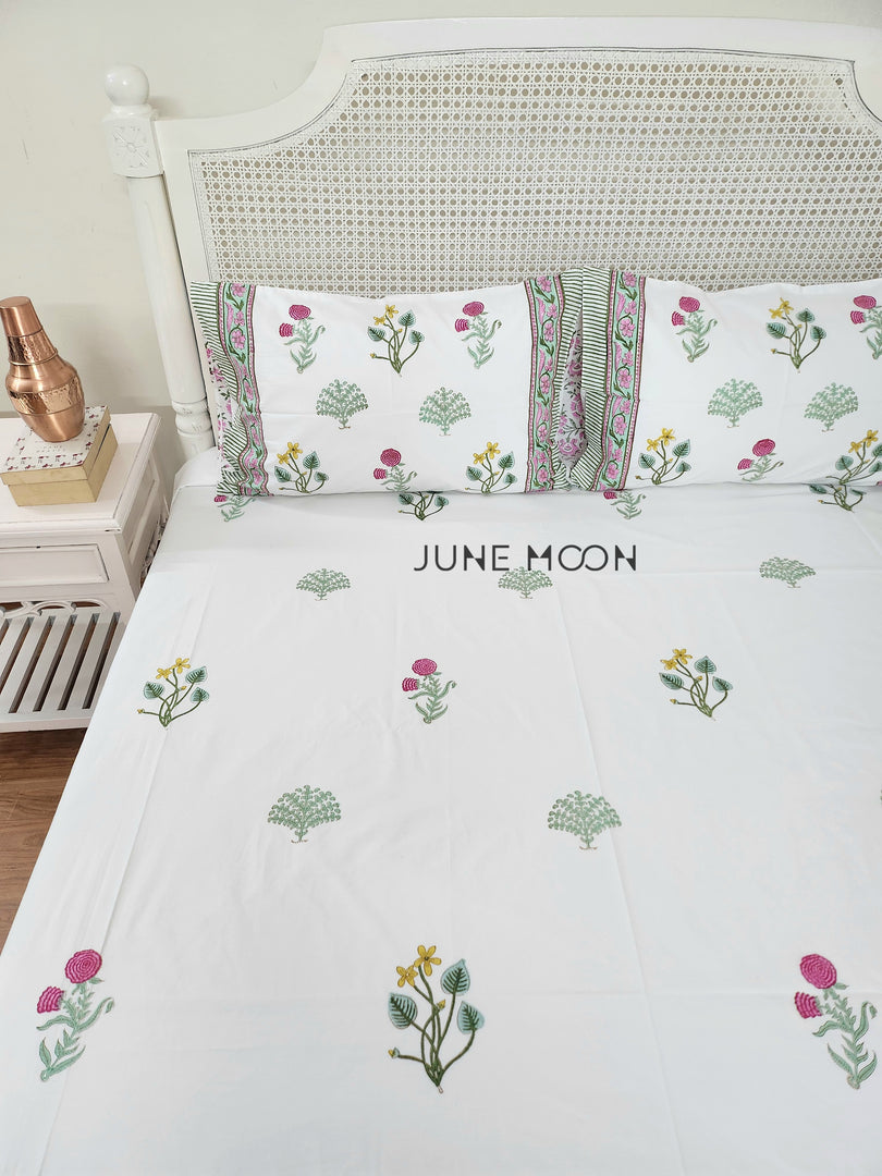 Princess Petals - Block Printed Bedsheet Set