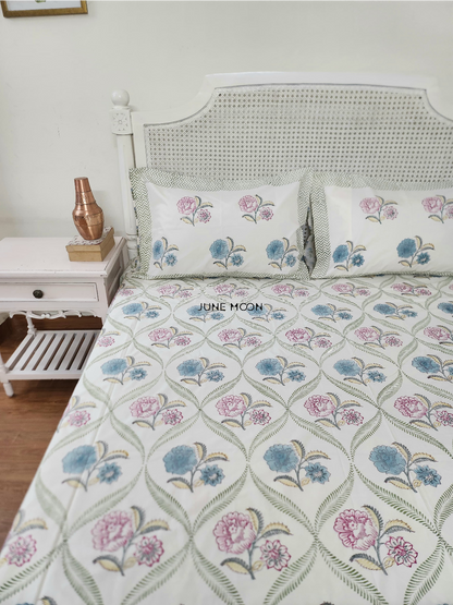 Summer House - Block Printed Bedsheet Set (Cream Base)