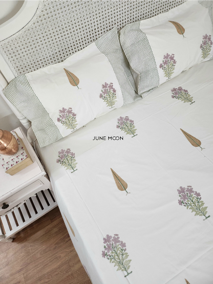 French Cottage - Block Printed Bedsheet Set (Cream Base)