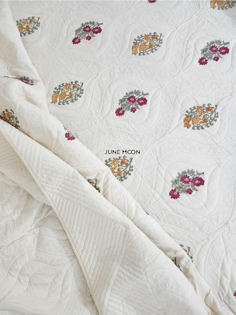 Gulsaana - Quilted Bedcover Set (Cream Base)