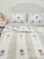 Load image into Gallery viewer, Mint To Be - Set of Quilt &amp; Bedsheet (Bedsheet - Cream Base)
