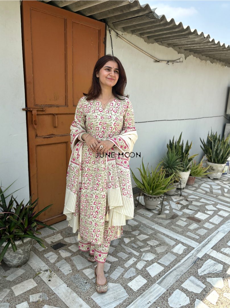 Dilnaaz - Block Printed Suit Set (Kurta, Pants & Dupatta)