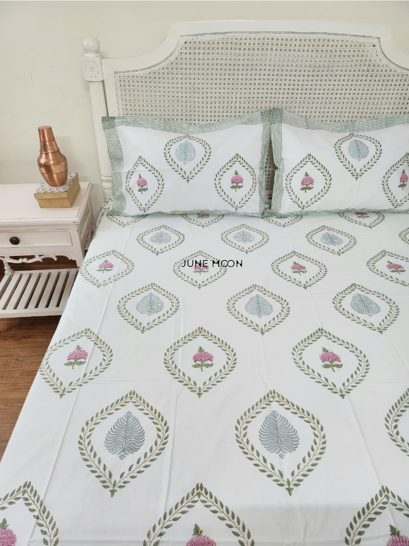 Autumn Rose - Block Printed Bedsheet Set