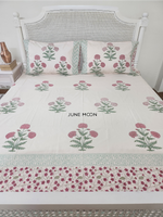 Load image into Gallery viewer, Hued Mist - Block Printed Bedsheet Set (Pink Base)
