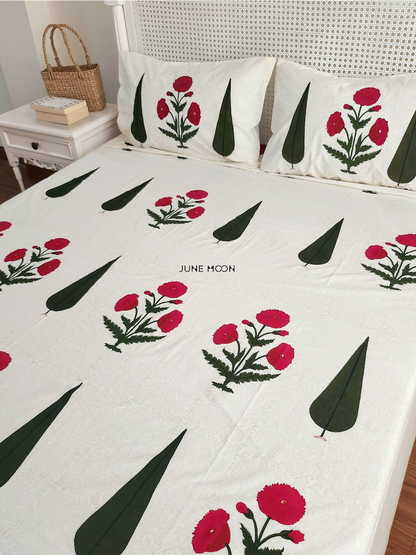 Carmine Sunset - Block Printed Bedsheet Set