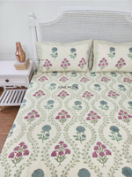 Load image into Gallery viewer, Sadabahaar - Block Printed Bedsheet Set (Cream Base)
