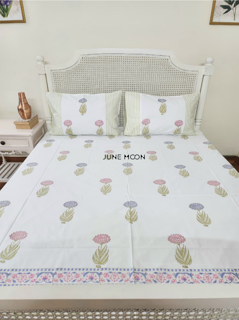 Cosmos - Block Printed Bedsheet Set