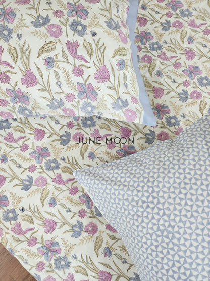 Lavendelle - Block Printed Bedsheet Set (Cream Base)