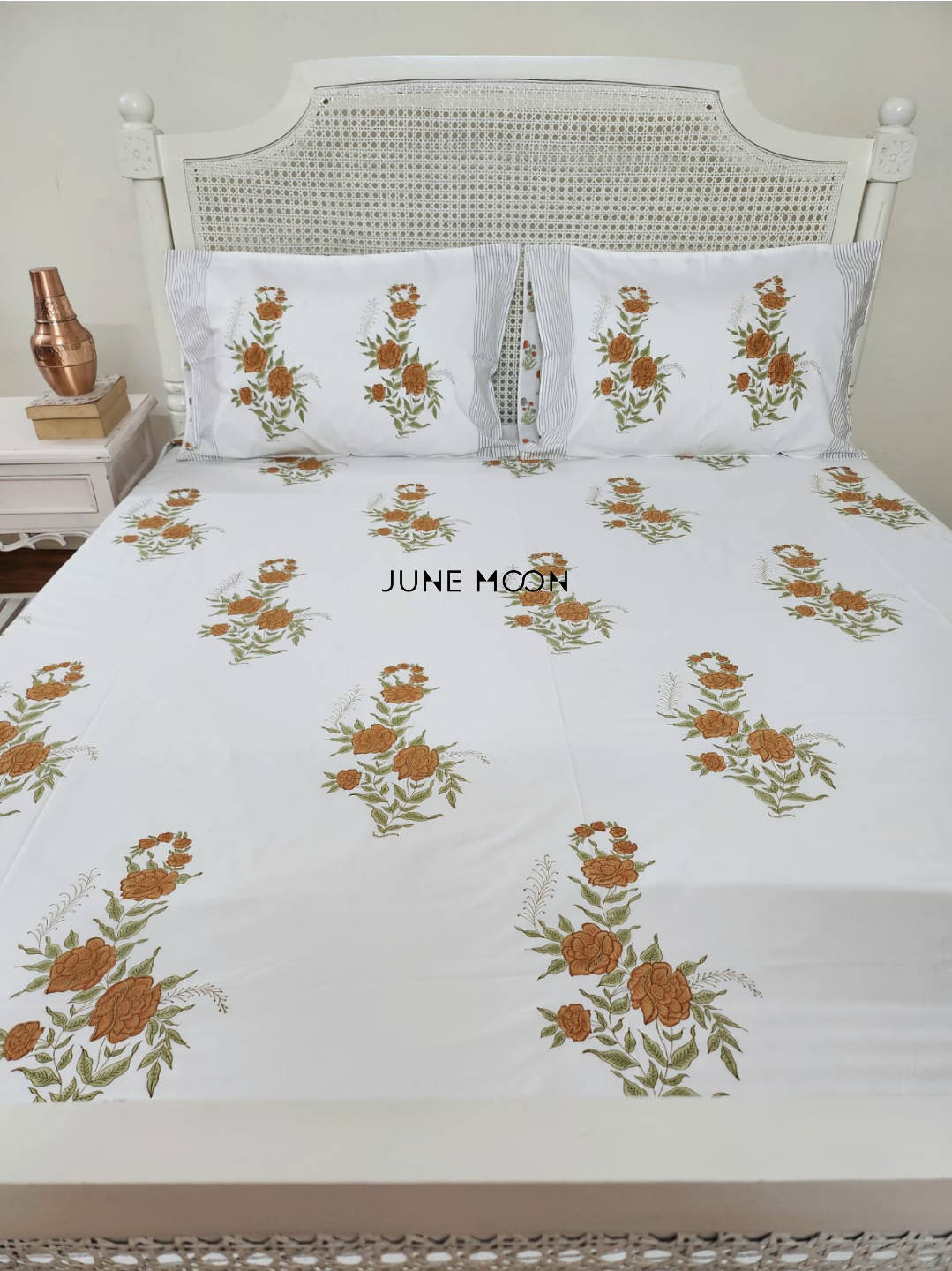 Warm Roses - Block Printed Bedsheet Set