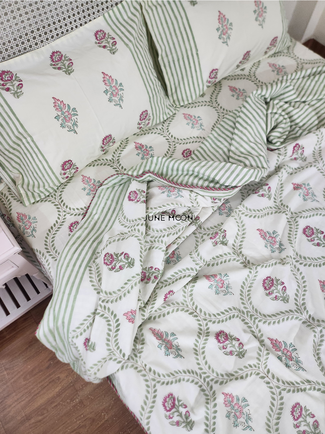 Rosewood - Block Printed Muslin Dohar (Cream Base)