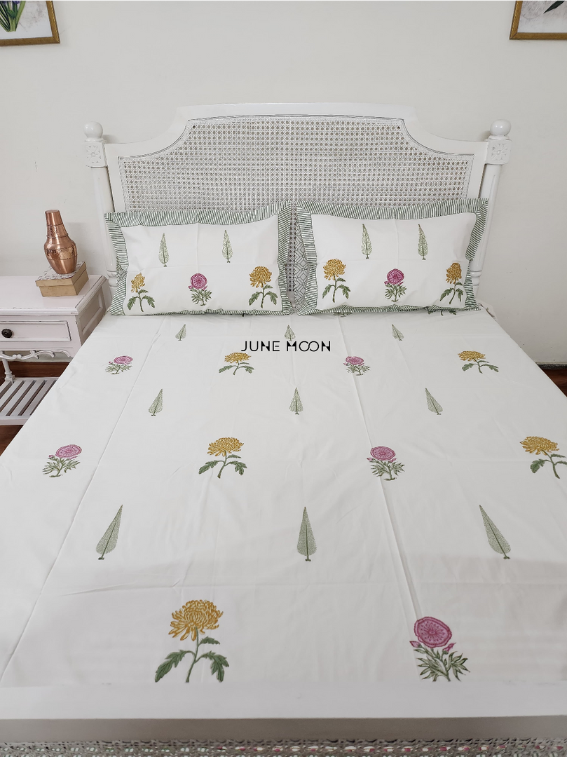 Guncha - Block Printed Bedsheet Set (Cream Base)