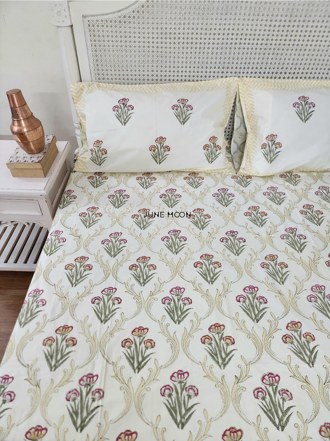 Noon Of June - Block Printed Bedsheet Set (Cream Base)