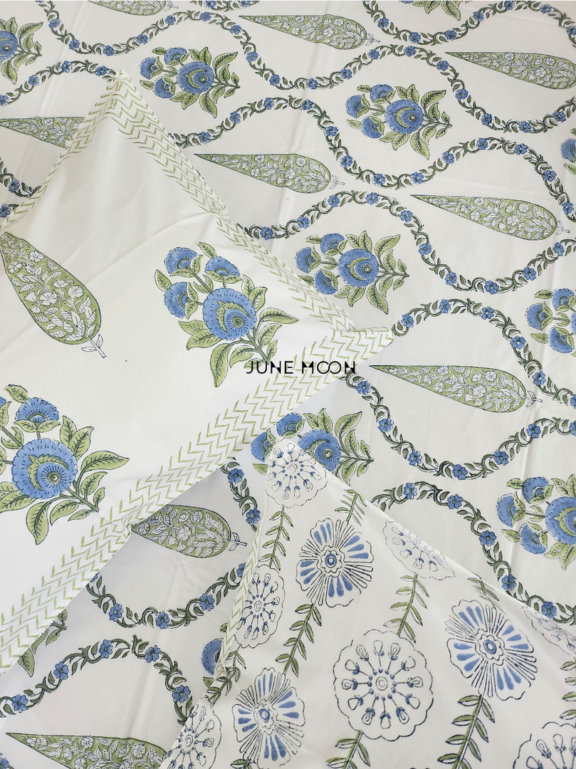 Cool Cascades - Block Printed Bedsheet Set