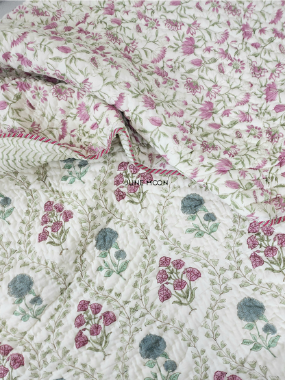 Nandini - Block Printed Muslin Quilt (Cream Base)