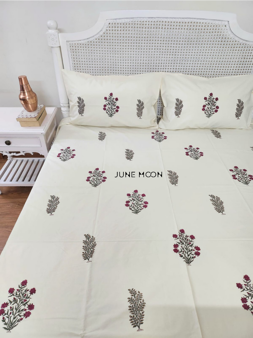 Suhaani - Block Printed Bedsheet Set (Cream Base)