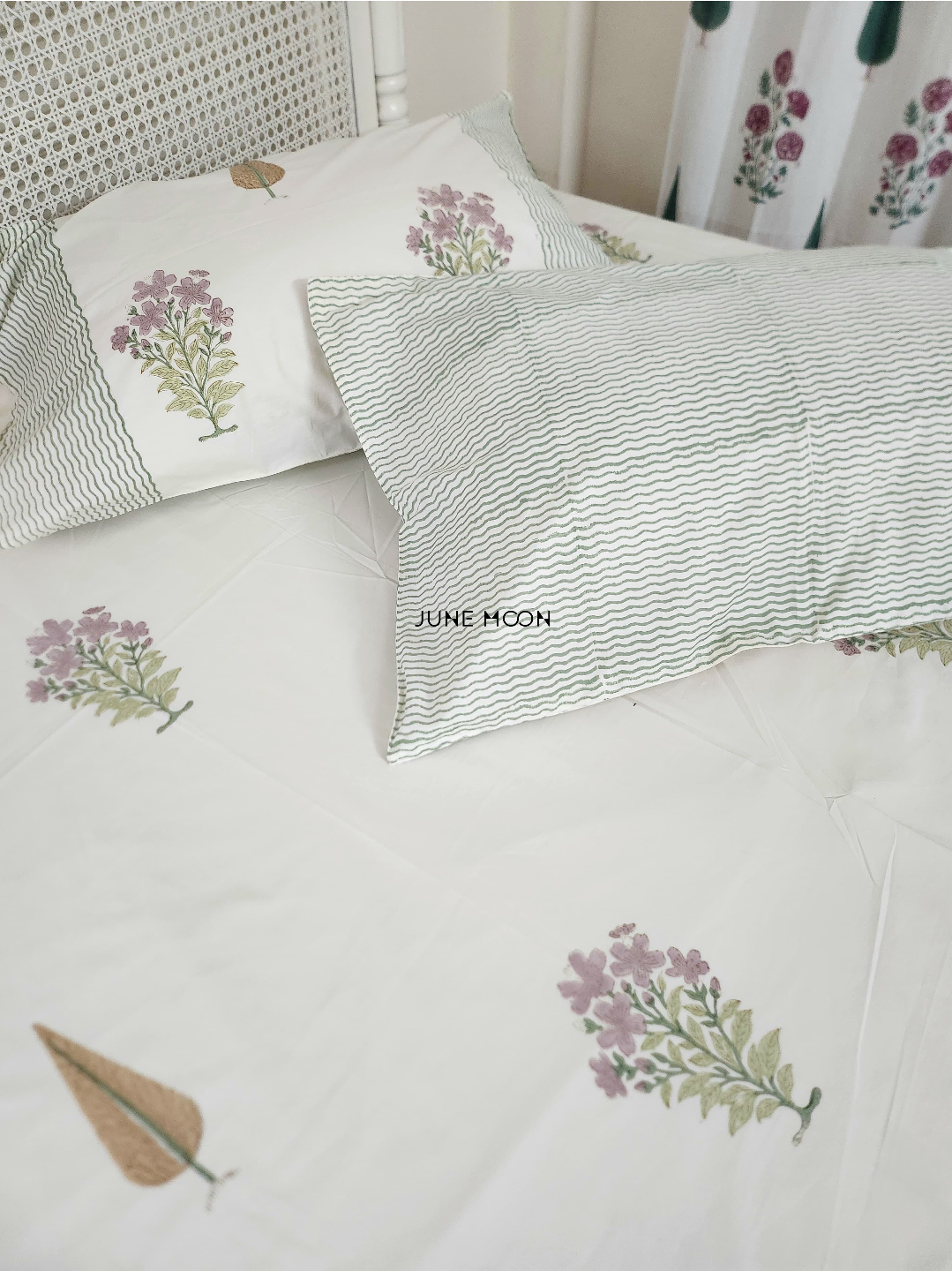 French Cottage - Block Printed Bedsheet Set (Cream Base)