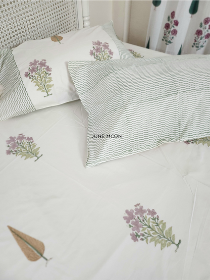 French Cottage - Block Printed Bedsheet Set (Cream Base)