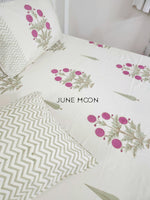 Load image into Gallery viewer, Rose Chalet - Block Printed Bedsheet Set (Cream Base)
