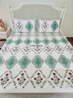 Load image into Gallery viewer, Mint To Be - Block Printed Bedsheet Set
