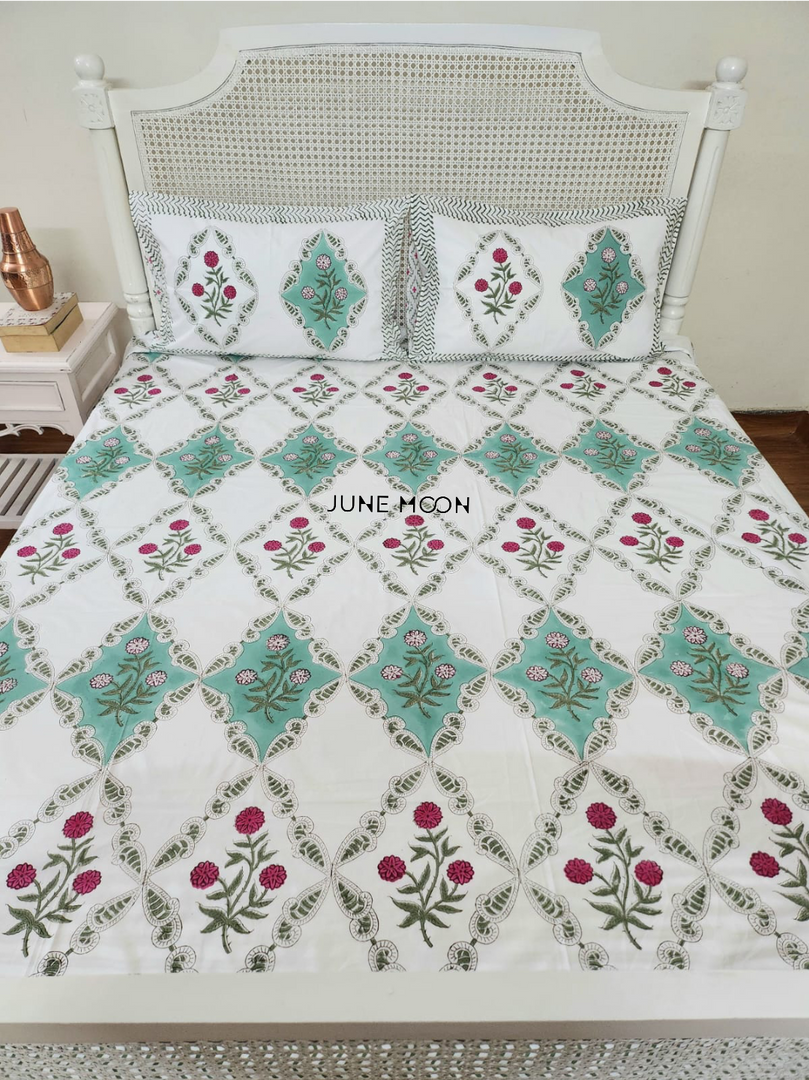 Mint To Be - Block Printed Bedsheet Set