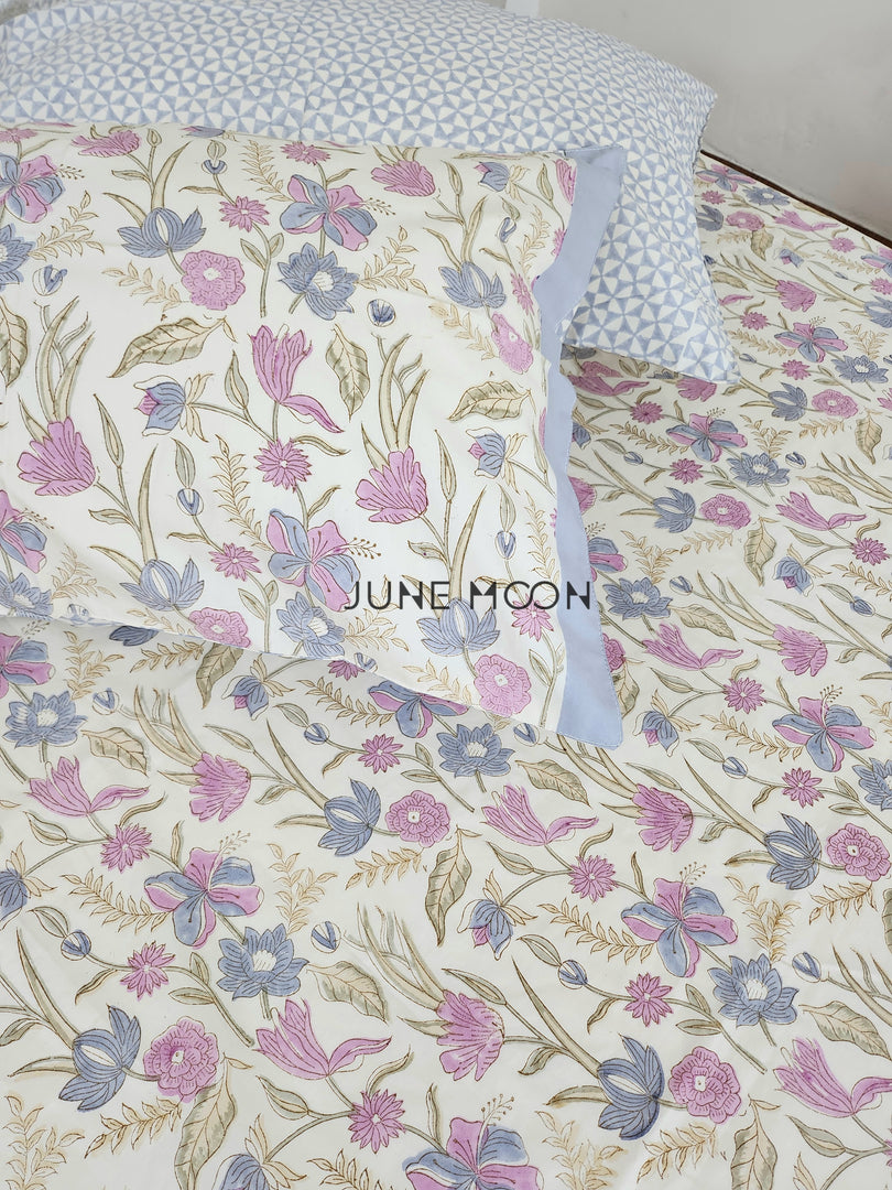 Lavendelle - Block Printed Bedsheet Set (Cream Base)
