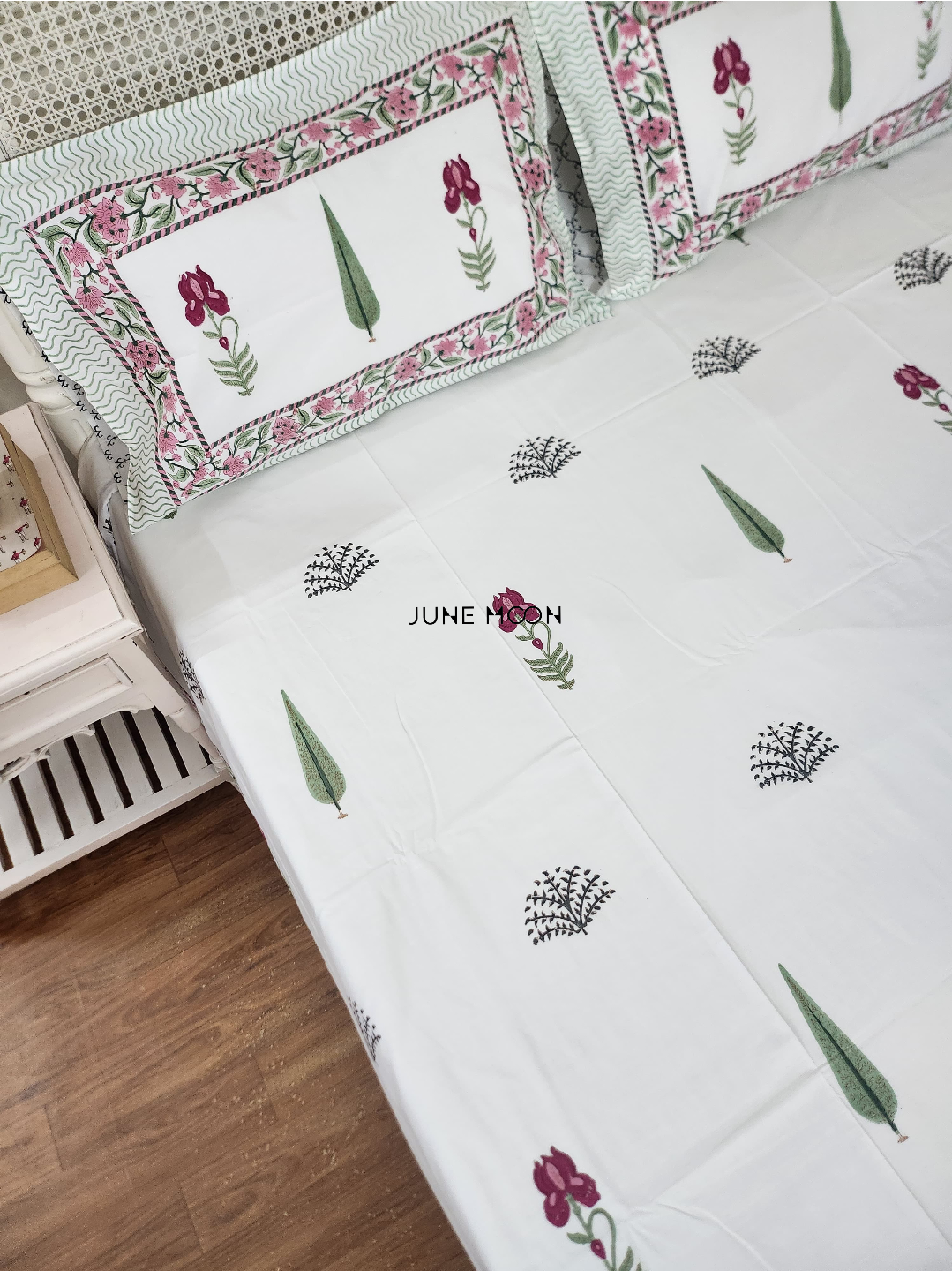 Hued Petals - Block Printed Bedsheet Set