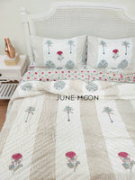 Load image into Gallery viewer, Mint To Be - Set of Quilt &amp; Bedsheet (Bedsheet - Cream Base)
